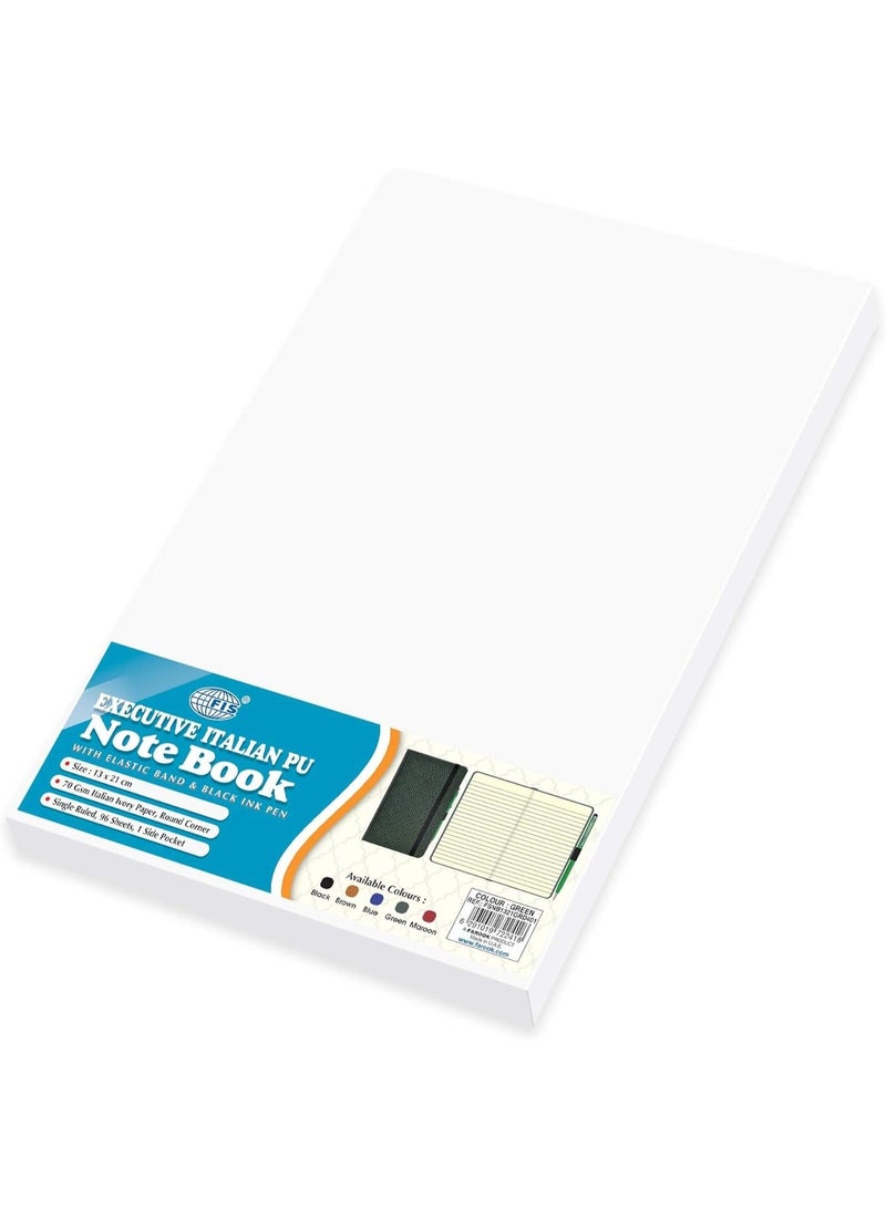 FIS Notebook With Elastic Band & Black Ink Pen Italian PU Cover, 96 Sheets, Single Ruled, Ivory Paper, Green Color, 13 x 21 cm Size - FSNB1321GRD401 - Image 2